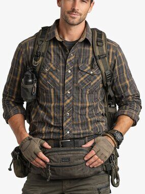 KUHL Eluxur Long Sleeve Pearl Snap Button Down Shirt Black Gold Men's Medium